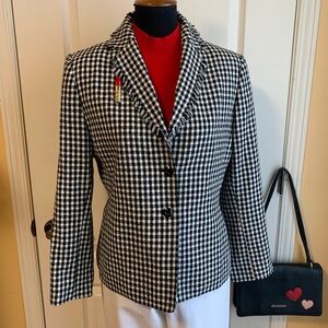 Kasper ASL Checkered fringe collar blazer